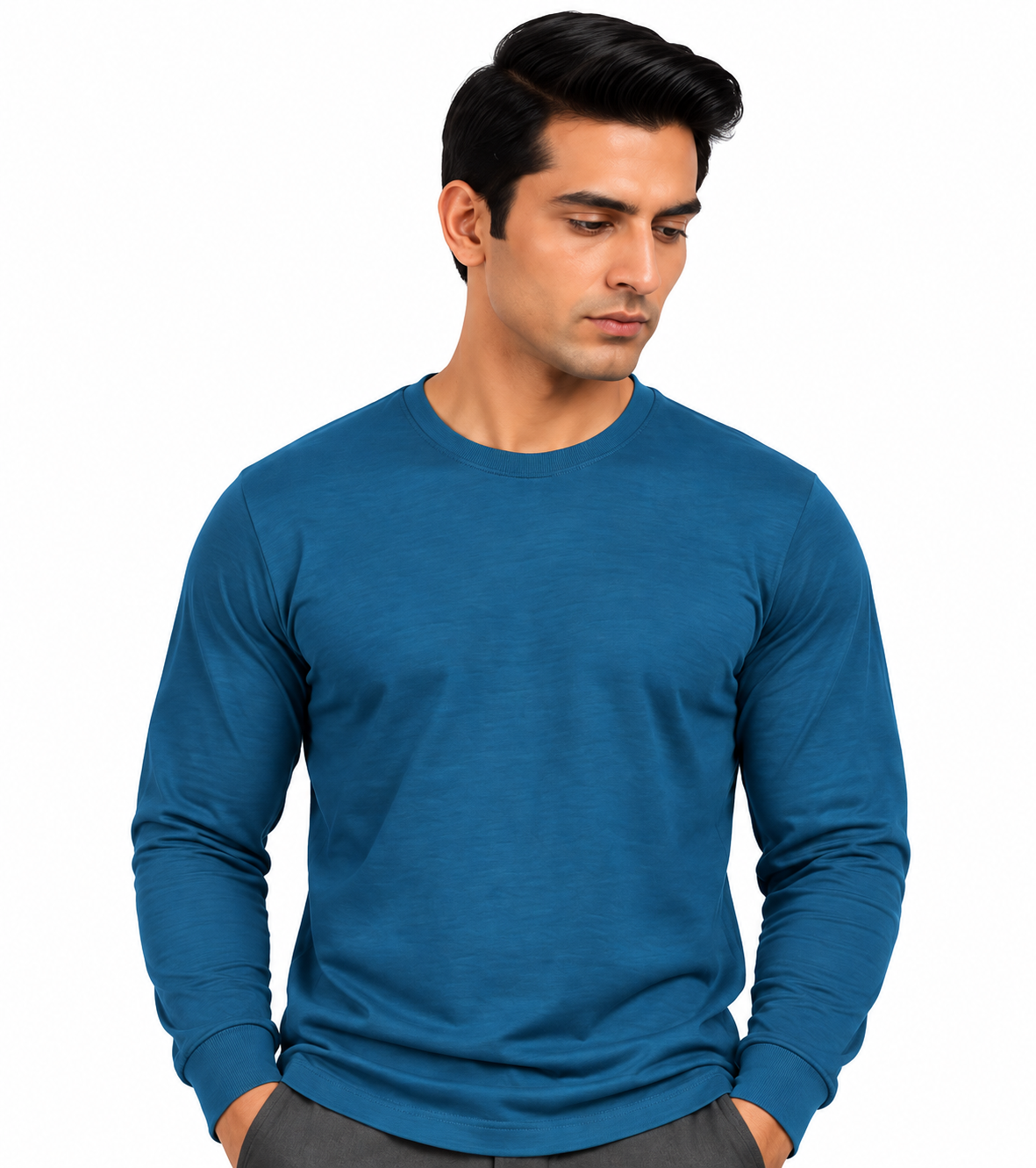 Premium Crew Neck Full Sleeve T-Shirt Peacock Green