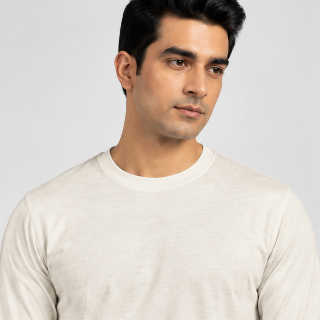 Crew Neck T-Shirt Full Sleeve Cotton Smoked Grey Plain