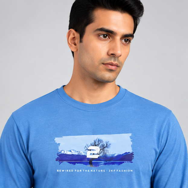 Crew Neck T-Shirt Full Sleeve Cotton Baby Blue Printed