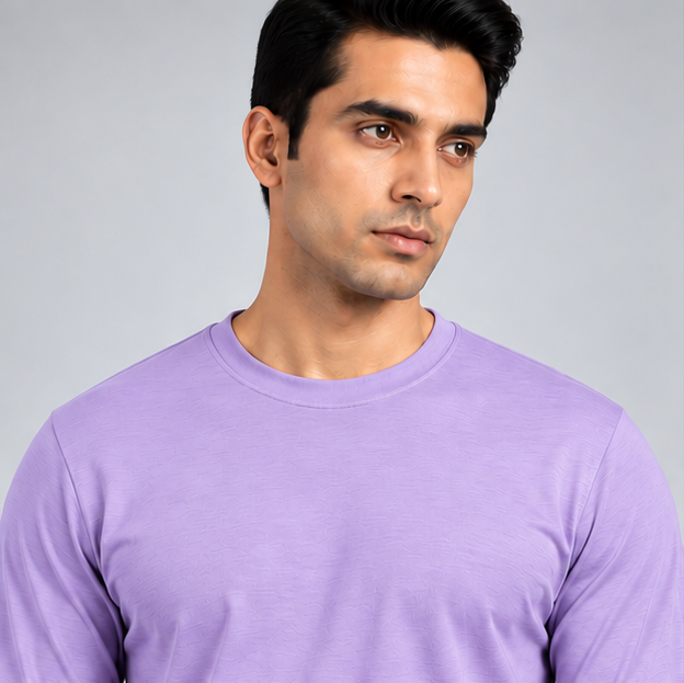 Crew Neck T-Shirt Full Sleeve Cotton Lavender Plain