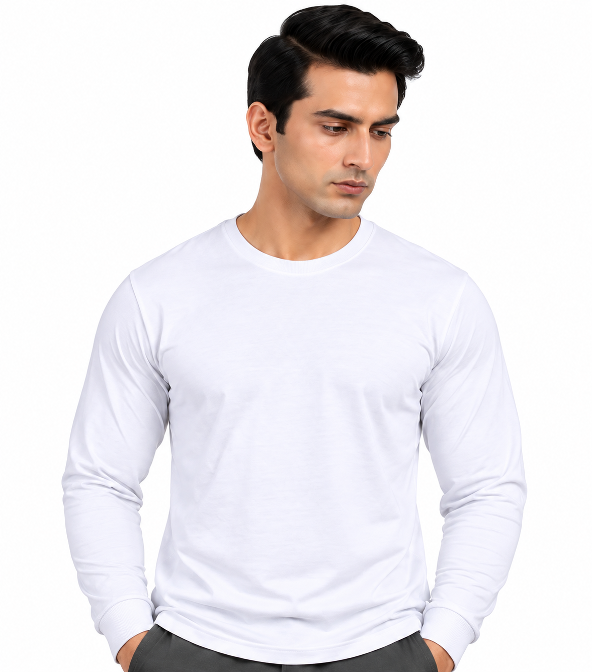 Premium Crew Neck Full Sleeve T-Shirt White