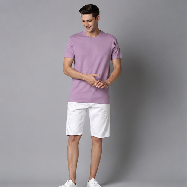 Crew Neck T-Shirt Cotton Lavender Plain