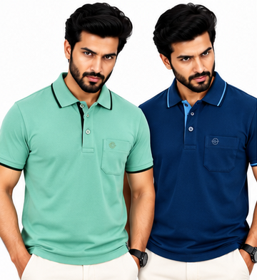 Premium Polo Cottton Diesel Blue , Aqua Green with Chest Pocket