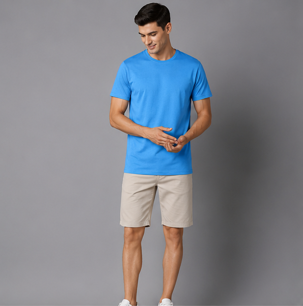 Crew Neck T-Shirt Cotton Baby Blue Plain