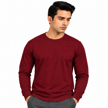 Premium Crew Neck Full Sleeve t-Shirt Maroon