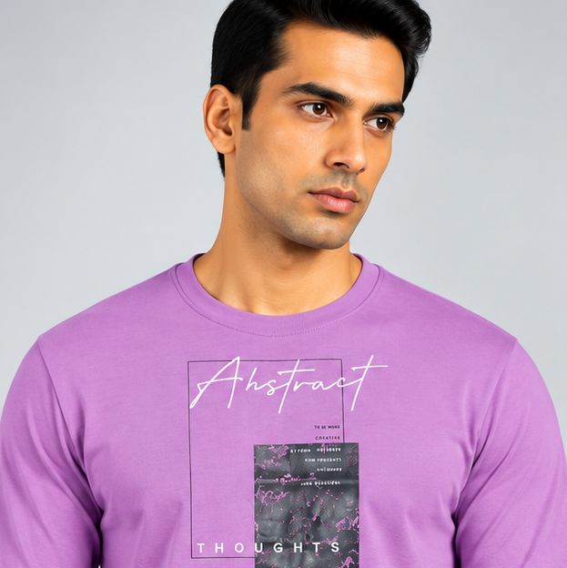 Crew Neck T-Shirt Full Sleeve Cotton Lavender Printed