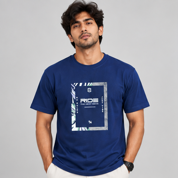 Crew Neck T-Shirt Coton Diesel Blue Printed
