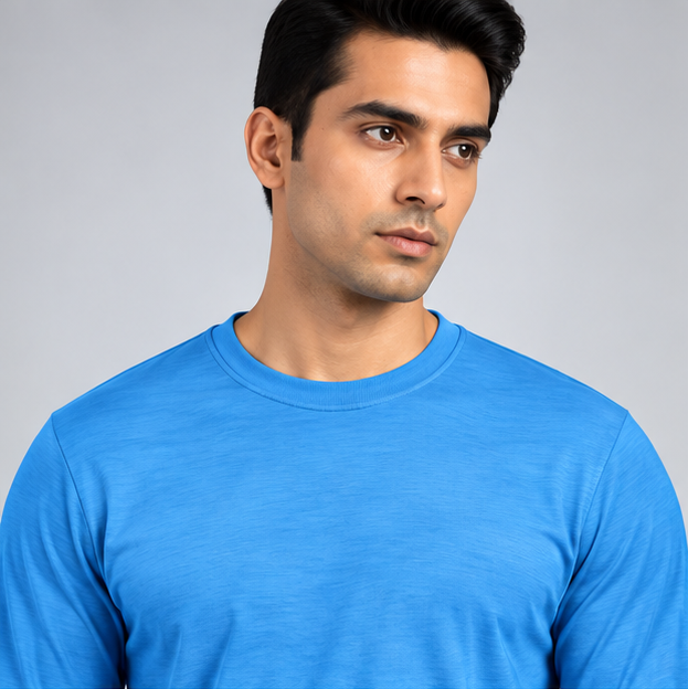 Crew Neck T-Shirt Full Sleeve Cotton Baby Blue Plain