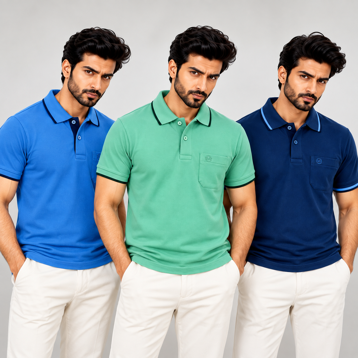 Premium Polo Cotton Combo Baby Blue , Diesel Blue , Aqua Green with Chest Pocket