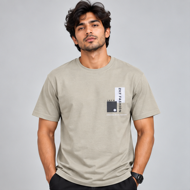 Crew Neck T-Shirt Cotton Smoked Grey Printed