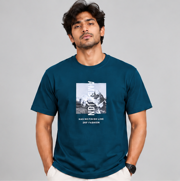 Crew Neck T-Shirt Cotton Peacock Green Printed
