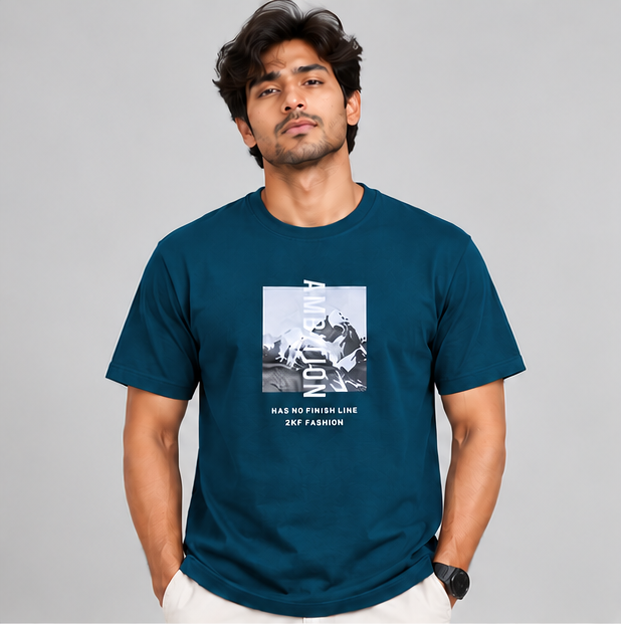 Crew Neck T-Shirt Cotton Peacock Green Printed