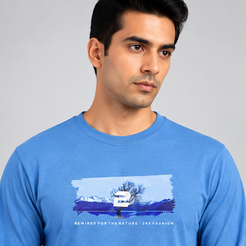 Premium Crew Neck Full Sleeve T-Shirt Baby Blue Printed