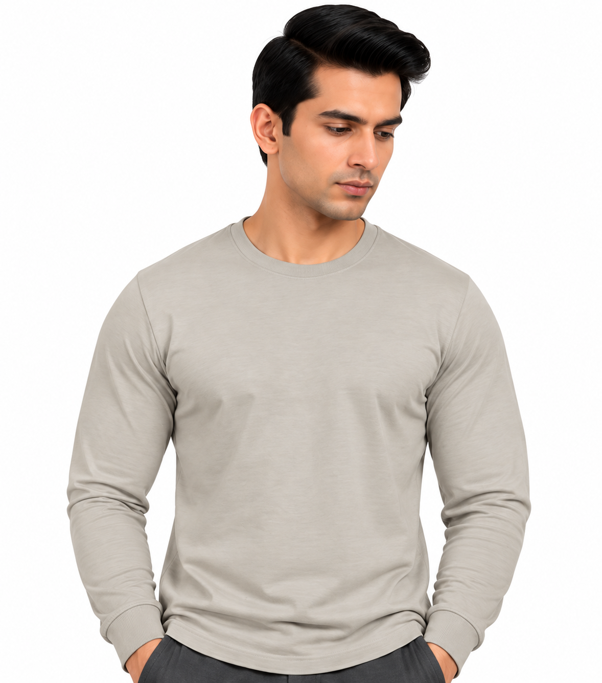 Premium Crew Neck Full Sleeve T-Shirt Smoked Grey