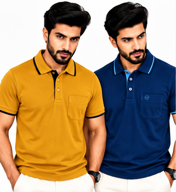 Premium Polo Cotton Combo Mustard Yellow , Diesel Blue with Pocket