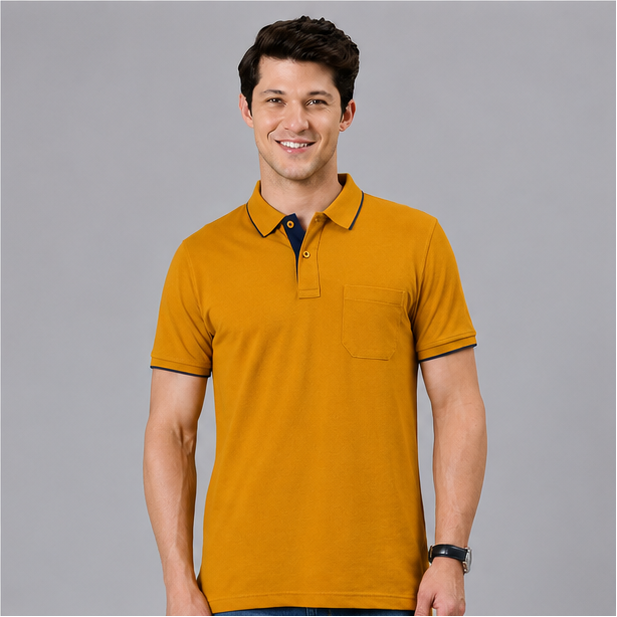 Polo Cotton Mustard Yellow with Pocket
