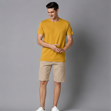 Crew Neck T-Shirt Cotton Mustard Yellow Plain