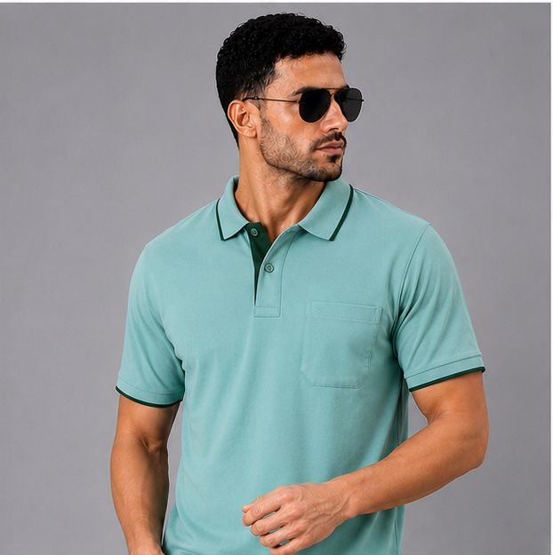 Polo Cotton Aqua Green with Pocket