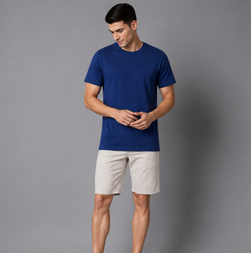 Crew Neck T-Shirt Cotton Diesel Blue Plain