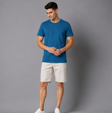 Crew Neck T-Shirt Cotton Peacock Green Plain