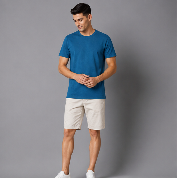 Crew Neck T-Shirt Cotton Peacock Green Plain