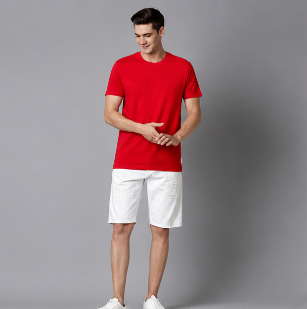Crew Neck T-Shirt Cotton Red Plain