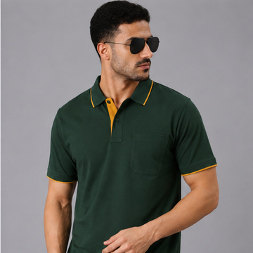 Polo Cotton Bottle Green with Pocket