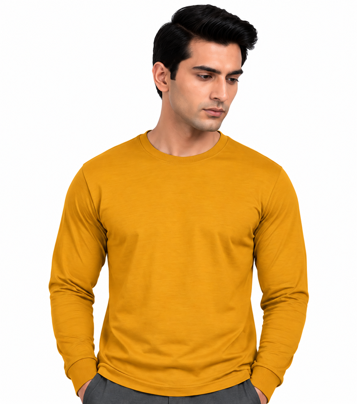 Premium Crew Neck Full Slevee T-Shirt Mustard Yellow