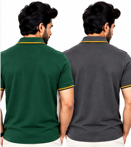 Premium Polo Cotton Combo Grey , Bottle Green with Chest Pocket