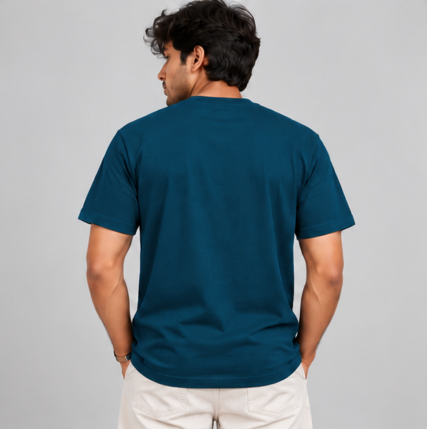 Crew Neck T-Shirt Cotton Peacock Green Printed