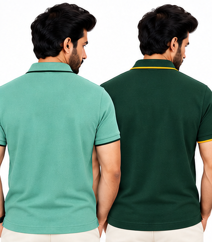 Premium Polo Cotton Combo Aqua Green , Bottle Green with Chest Pocket