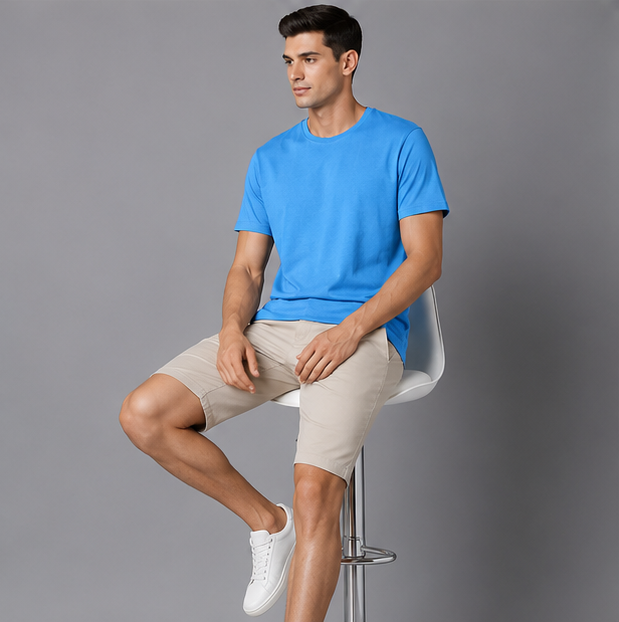 Crew Neck T-Shirt Cotton Baby Blue Plain