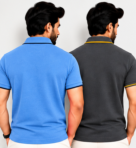 Premium Polo Cotton Combo Baby Blue , Grey with Chest Pocket