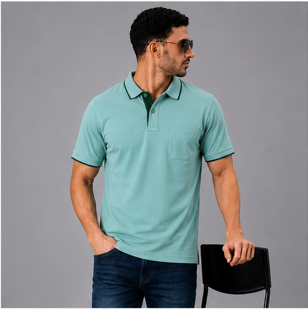 Polo Cotton Aqua Green with Pocket