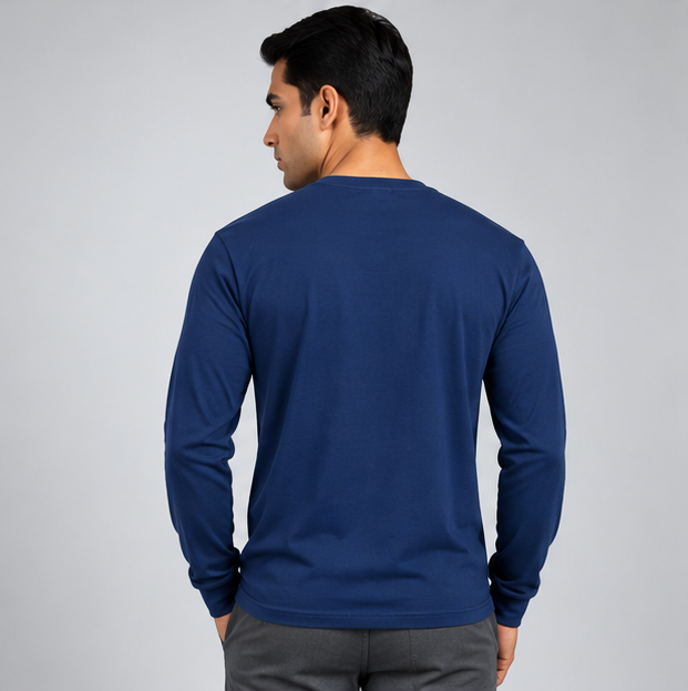 Crew Neck T-Shirt Full Sleeve Cotton Diesel Blue Printed