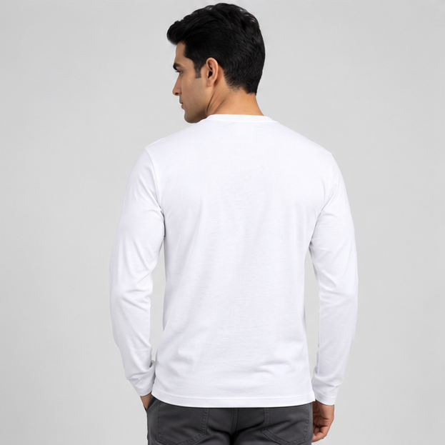 Crew Neck T-Shirt Full Sleeve Cotton White Plain