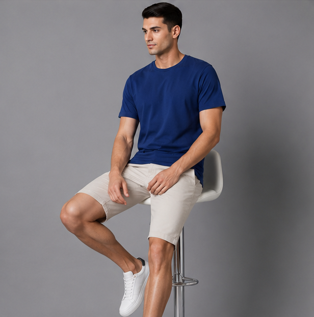 Crew Neck T-Shirt Cotton Diesel Blue Plain