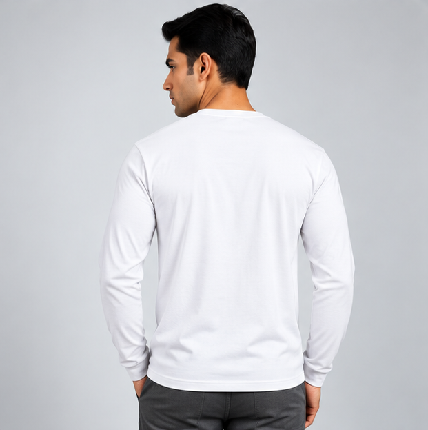 Crew Neck T-Shirt Full Sleeve Cotton White Printed