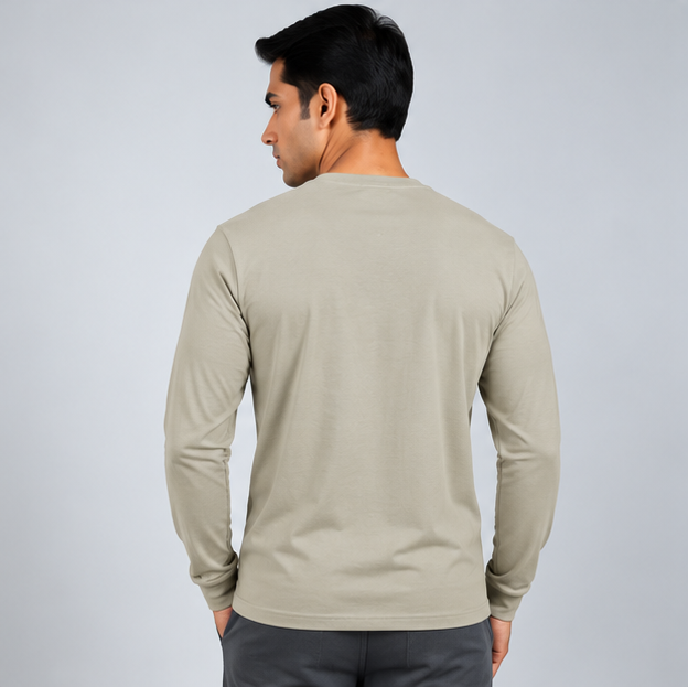 Crew Neck T-Shirt Full Sleeve Cotton Smoked Gray Printed
