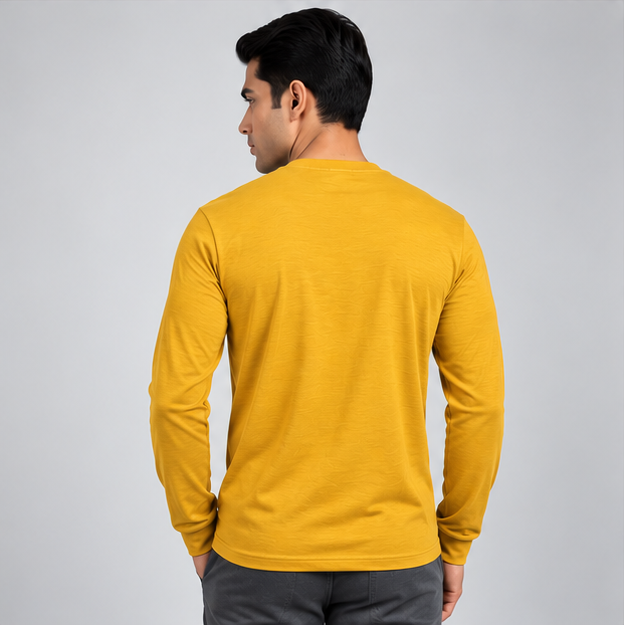 Crew Neck T-Shirt Full Sleeve Cotton Mustard Yellow Plain