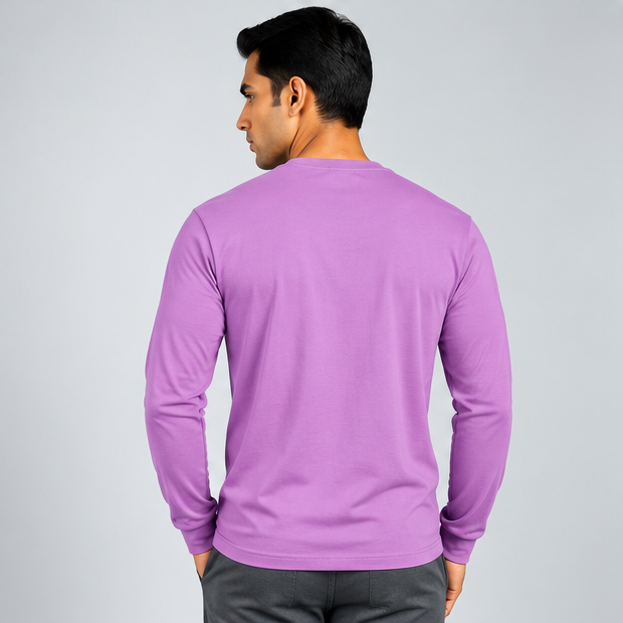 Crew Neck T-Shirt Full Sleeve Cotton Lavender Printed