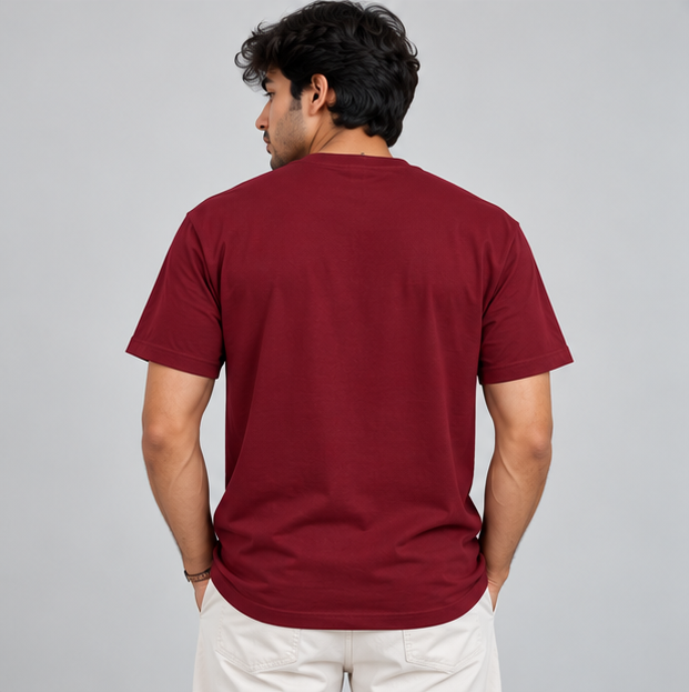 Crew Neck T-Shirt Cotton Maroon Printed