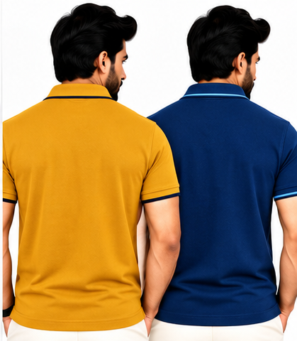 Premium Polo Cotton Combo Mustard Yellow , Diesel Blue with Pocket