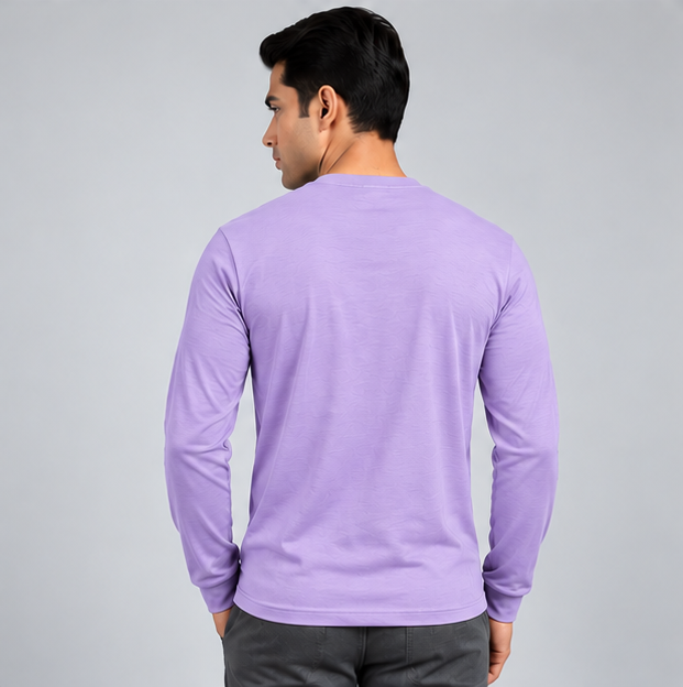 Crew Neck T-Shirt Full Sleeve Cotton Lavender Plain