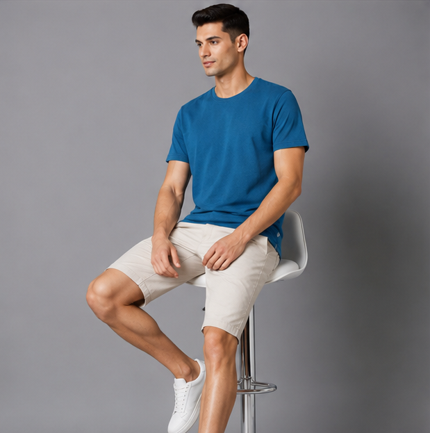 Crew Neck T-Shirt Cotton Peacock Green Plain