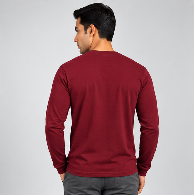 Crew Neck T-Shirt Full Sleeve Cotton Maroon Printed