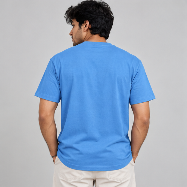 Crew NeckT-Shirt Cotton Baby Blue Printed