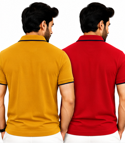 Premium Polo Cotton Combo Mustard Yellow , Red with Chest Pocket