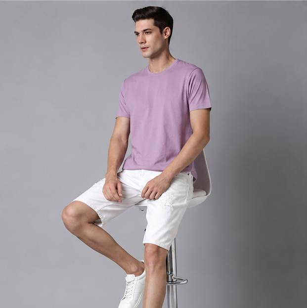 Crew Neck T-Shirt Cotton Lavender Plain