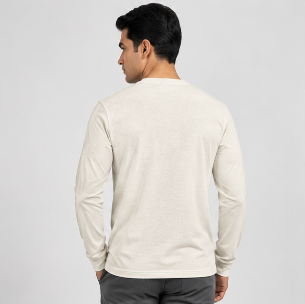 Crew Neck T-Shirt Full Sleeve Cotton Smoked Grey Plain